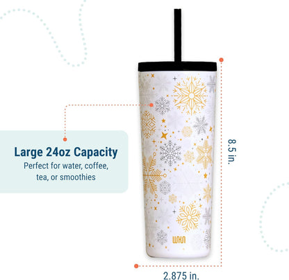 24 oz Insulated Tumbler with Straw, Lemons | 24 oz vacuum-insulated tumbler with reusable straw and spill-resistant lid · fits most car cup holders