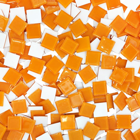 1LB Large Size Orange Mosaic Tiles for Crafts Bulk, 1Inch 12 Colors Options Big Square Shaped Glass Tiles Stained Pieces for Home Handmade Gifts Mosaic Project Supplies
