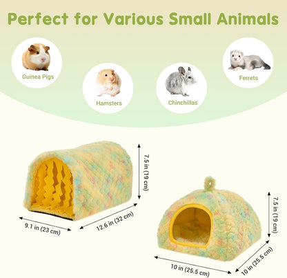 2-Pack Guinea Pig Tunnel & Hideout Bed Set | Washable Hideout & Tunnel Set, Breathable Fleece, Dual Entrances, Removable Pad, Blue or Yellow