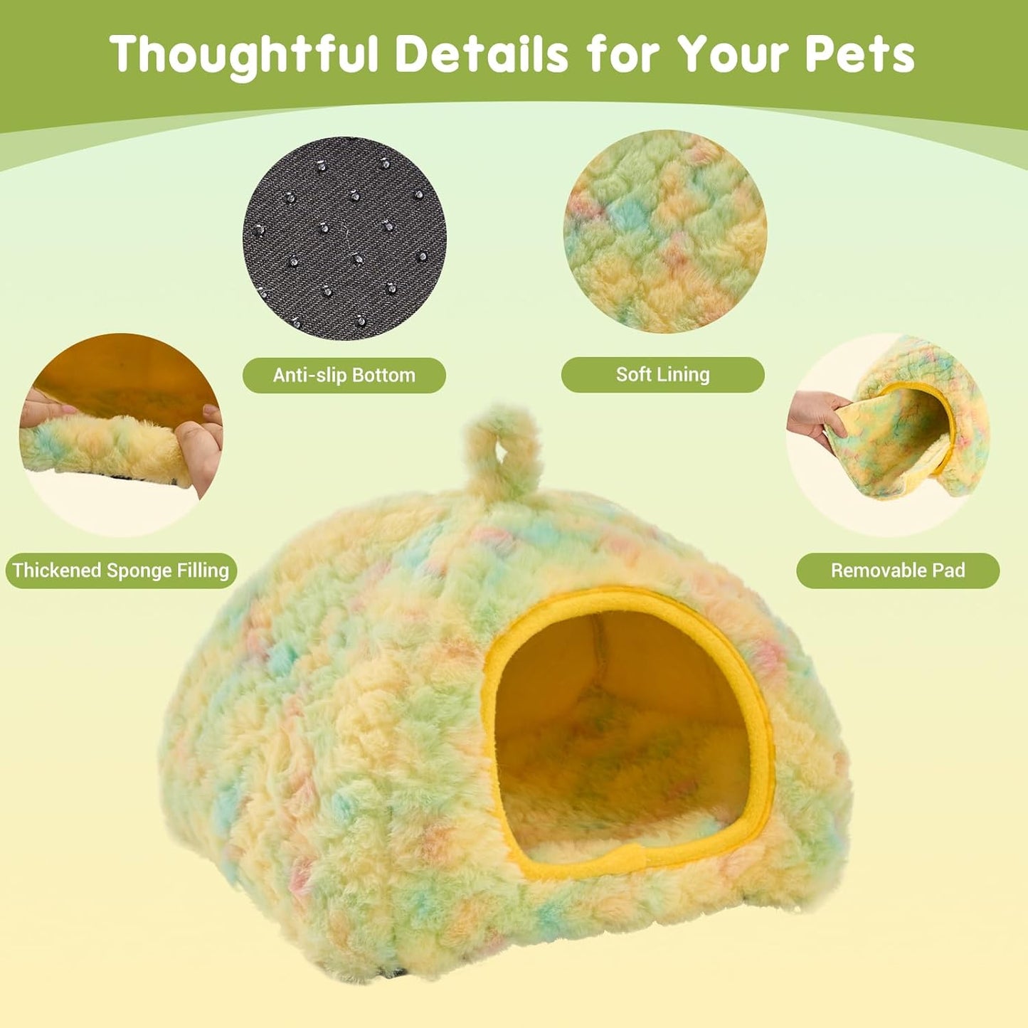 2-Pack Guinea Pig Tunnel & Hideout Bed Set | Washable Hideout & Tunnel Set, Breathable Fleece, Dual Entrances, Removable Pad, Blue or Yellow