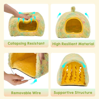2-Pack Guinea Pig Tunnel & Hideout Bed Set | Washable Hideout & Tunnel Set, Breathable Fleece, Dual Entrances, Removable Pad, Blue or Yellow