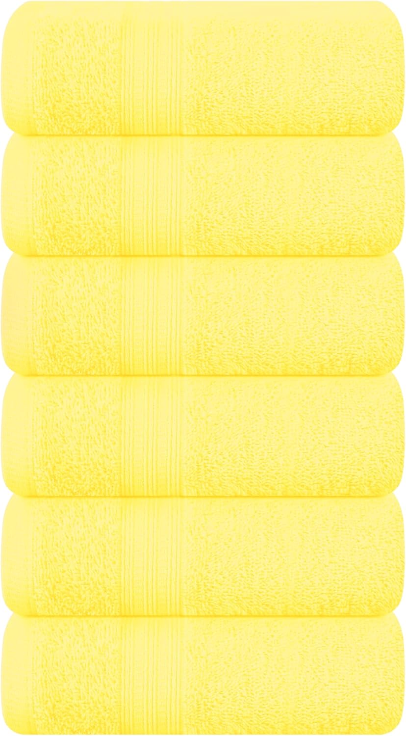 Ultra Soft Cotton 6 -Piece Hand Towel Set 16x24 Inch, Ideal for use in Bathroom, Kitchen, Gym, Spa & General Cleaning, Compact & Lightweight Multi Purpose Hand Towels - Lime Yellow