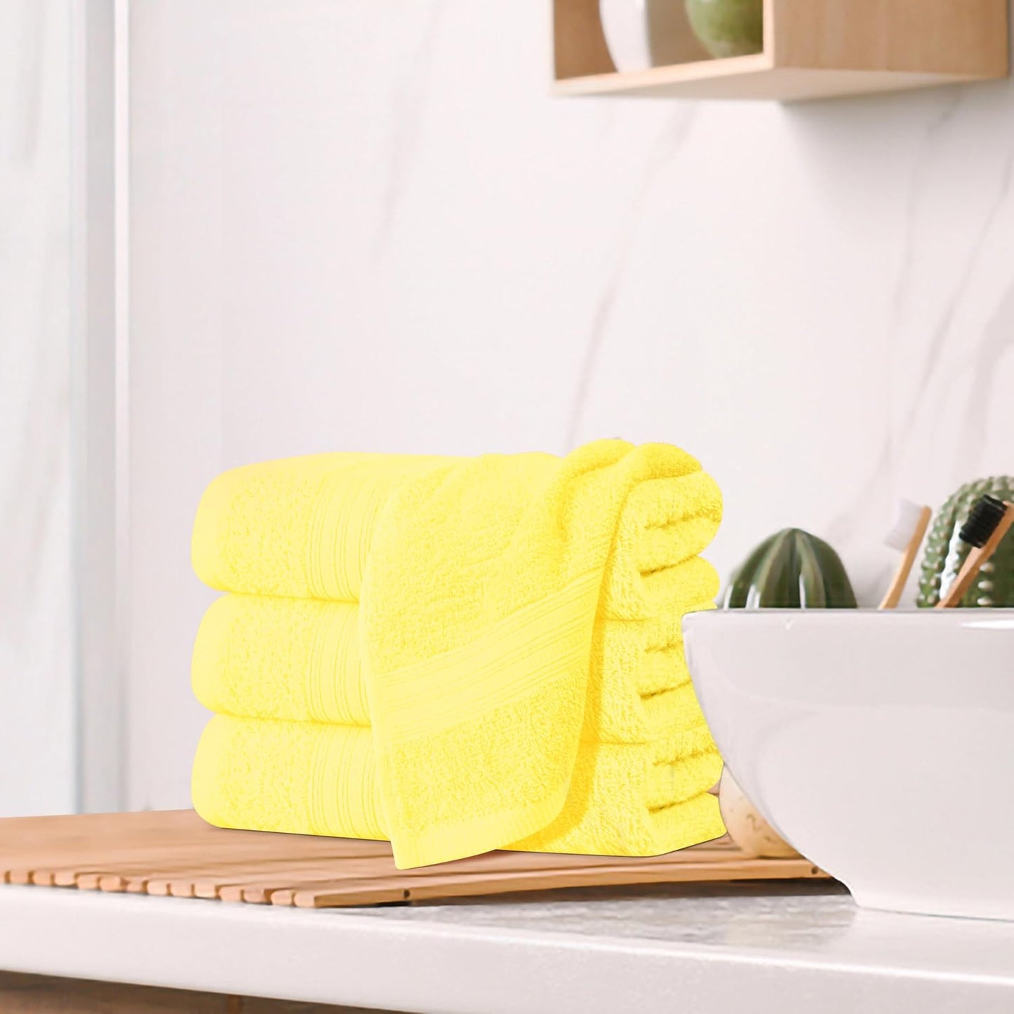 Ultra Soft Cotton 6 -Piece Hand Towel Set 16x24 Inch, Ideal for use in Bathroom, Kitchen, Gym, Spa & General Cleaning, Compact & Lightweight Multi Purpose Hand Towels - Lime Yellow