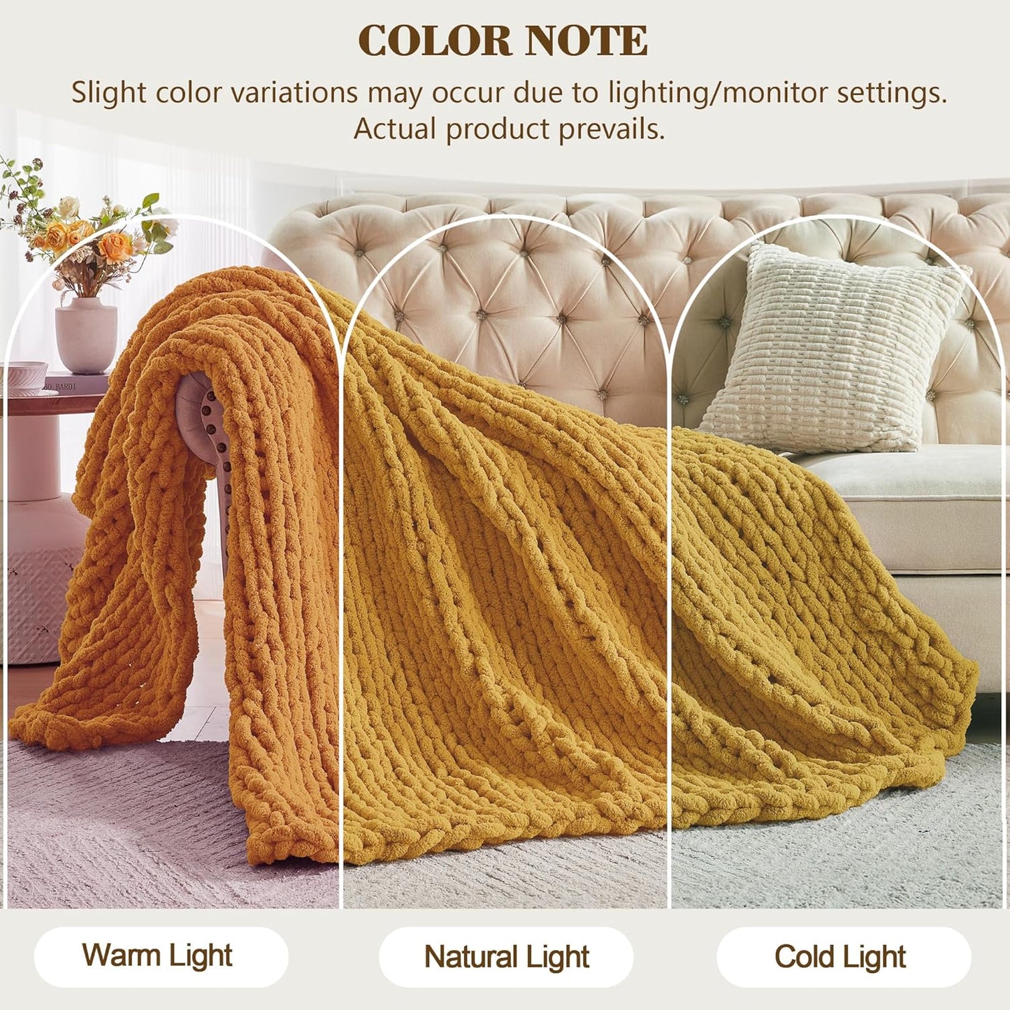 Chunky Knit Throw Blanket 60" X 80" Twin, 100% Hand Made Large Chenille Loop Yarn Soft Fluffy Throws for Couch Sofa Bed, Big Crochet Cozy Heavy Thick Cable Woven Blanket, Yellow
