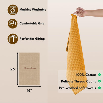 Cotton Kitchen Towel with Hanging Loop 16x26 inches, 4-Pack, Waffle Weave Kitchen Towels for Cleaning Drying, Washcloths Soft & Absorbent Cloth Rags, Bar Towel, Dish Cloth, Mustard Yellow