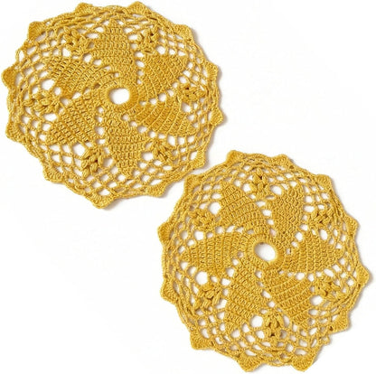 2PCS 9" Crochet Cotton Lace Doilies Place Mats for Dinning Kitchen Knit Round Placemat (Yellow)