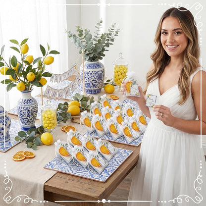 50 Set Mini Capri Lemon Soap Favors Bulk Baby Shower Soap with Eucalyptus Amalfi Coast Lemon Thank You Cards Organza Bags for Baby Shower Bridal Wedding Party Guest Favors