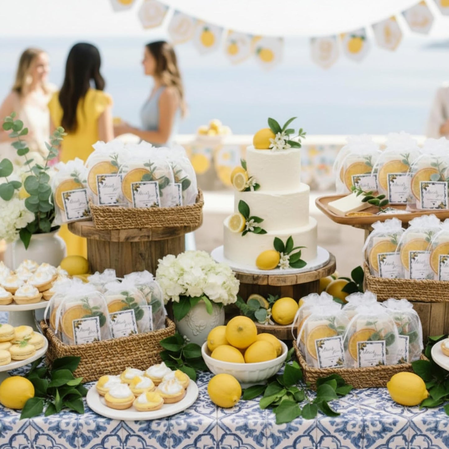50 Set Mini Capri Lemon Soap Favors Bulk Baby Shower Soap with Eucalyptus Amalfi Coast Lemon Thank You Cards Organza Bags for Baby Shower Bridal Wedding Party Guest Favors