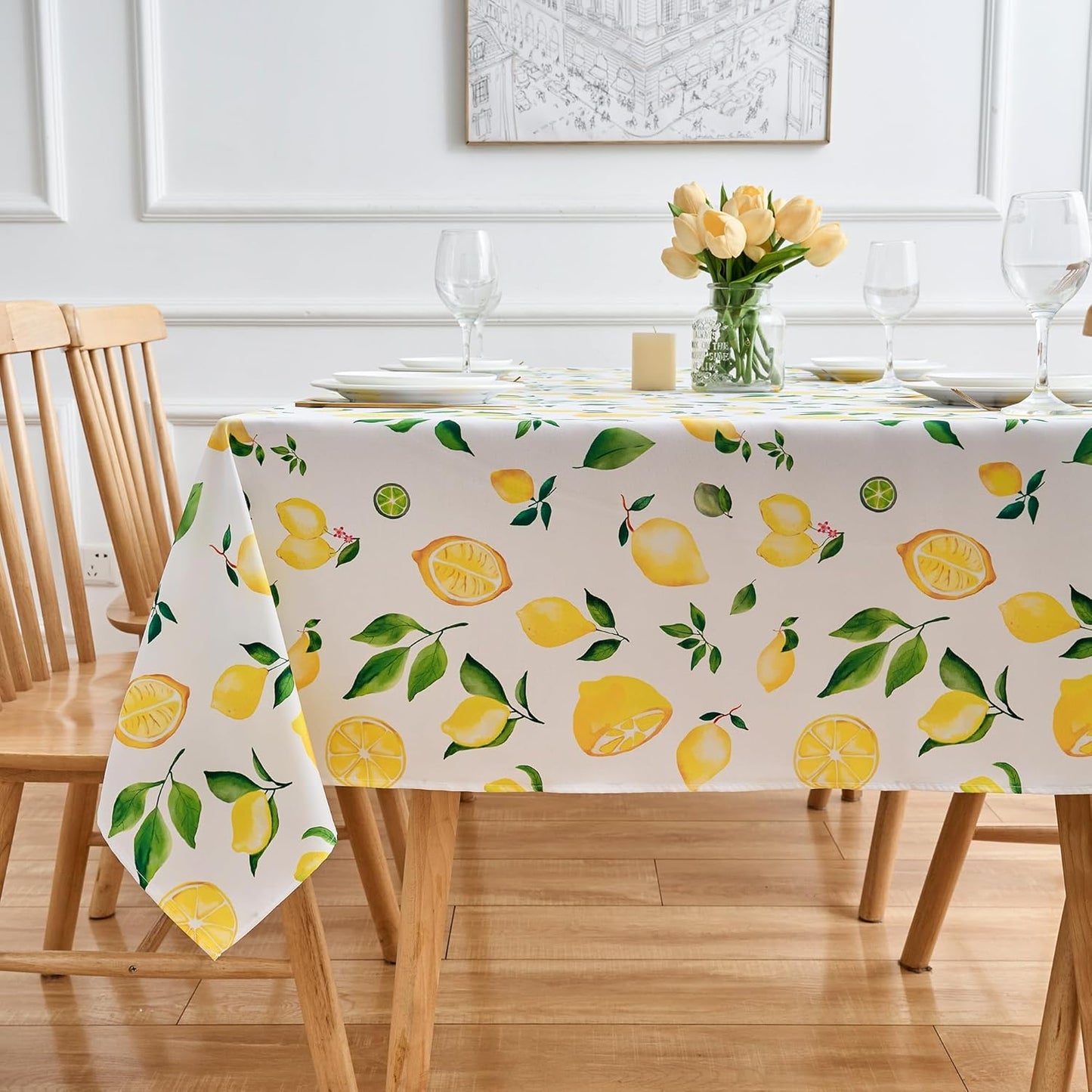 Lemon 52x70 Tablecloth Rectangle Yellow Lemonade Table Cloth- Oblong Polyester Fabric Summer Lemon-themed Table Cover Washable Waterproof Stain-Resistant for Outdoor Party Picnic Kitchen Dining