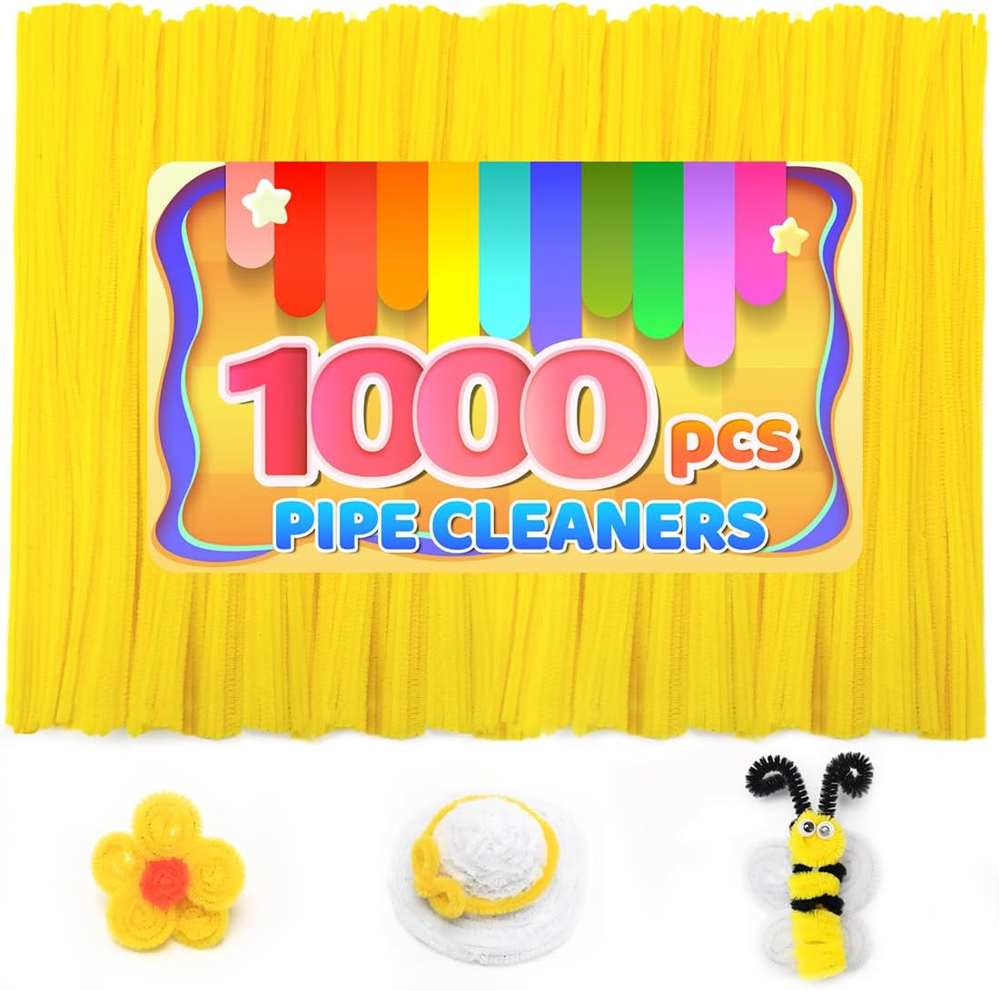 200pcs Yellow Pipe Cleaners, Chenille Stems, Pipe Cleaners for Crafts, Pipe Cleaner Crafts, Art and Craft Supplies.