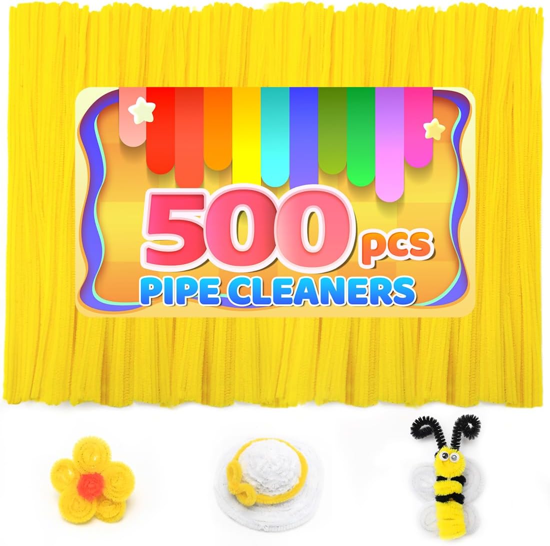200pcs Yellow Pipe Cleaners, Chenille Stems, Pipe Cleaners for Crafts, Pipe Cleaner Crafts, Art and Craft Supplies.