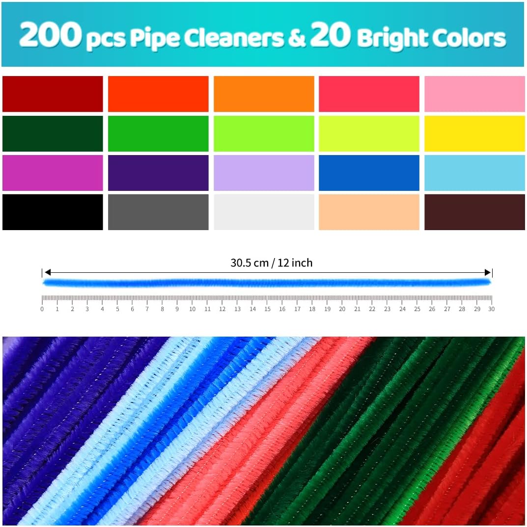 200pcs Yellow Pipe Cleaners, Chenille Stems, Pipe Cleaners for Crafts, Pipe Cleaner Crafts, Art and Craft Supplies.