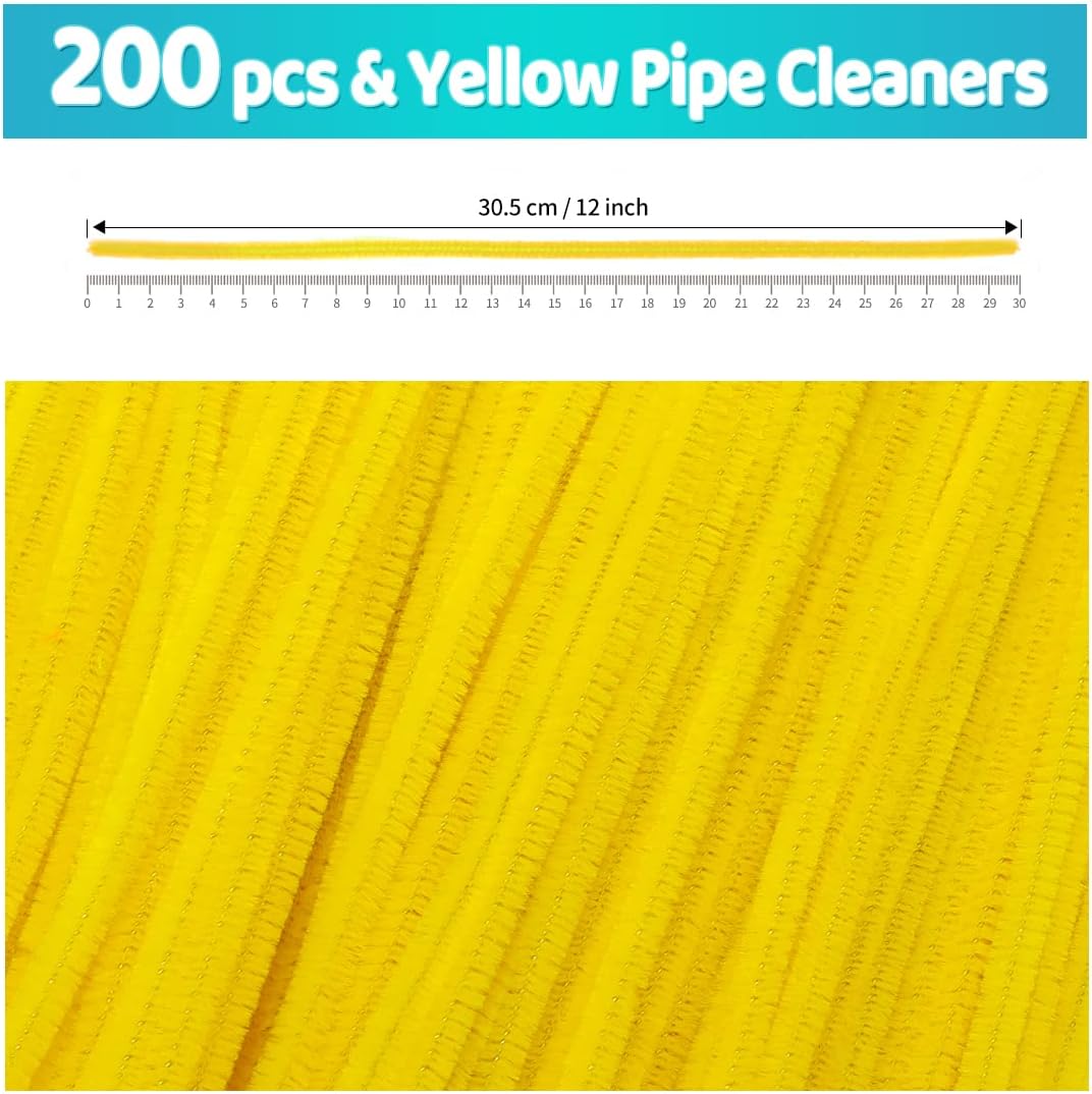 200pcs Yellow Pipe Cleaners, Chenille Stems, Pipe Cleaners for Crafts, Pipe Cleaner Crafts, Art and Craft Supplies.