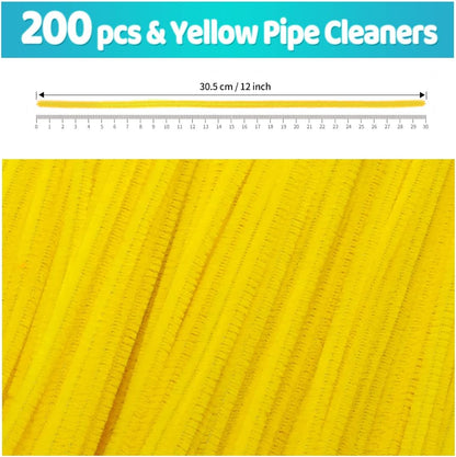 200pcs Yellow Pipe Cleaners, Chenille Stems, Pipe Cleaners for Crafts, Pipe Cleaner Crafts, Art and Craft Supplies.