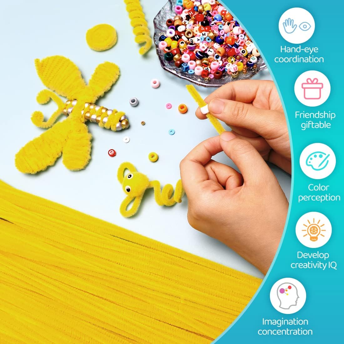 200pcs Yellow Pipe Cleaners, Chenille Stems, Pipe Cleaners for Crafts, Pipe Cleaner Crafts, Art and Craft Supplies.