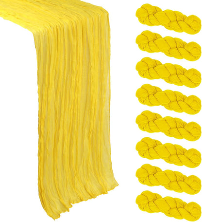 8 Pack Lemon Yellow Cheesecloth Table Runner 10Ft Gauze Cheese Cloth Table Runner 120 Inch Boho Sheer Rustic Fabric for Summer Holiday Party Decor Bridal Baby Shower Wedding Decoration