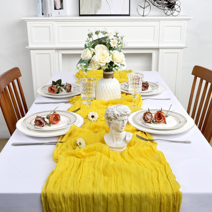 8 Pack Lemon Yellow Cheesecloth Table Runner 10Ft Gauze Cheese Cloth Table Runner 120 Inch Boho Sheer Rustic Fabric for Summer Holiday Party Decor Bridal Baby Shower Wedding Decoration