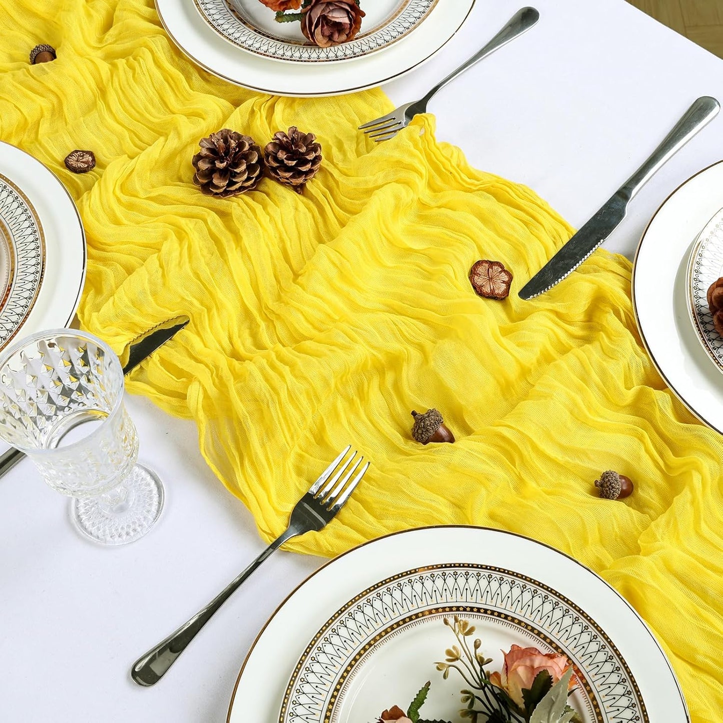 8 Pack Lemon Yellow Cheesecloth Table Runner 10Ft Gauze Cheese Cloth Table Runner 120 Inch Boho Sheer Rustic Fabric for Summer Holiday Party Decor Bridal Baby Shower Wedding Decoration