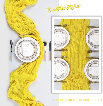 8 Pack Lemon Yellow Cheesecloth Table Runner 10Ft Gauze Cheese Cloth Table Runner 120 Inch Boho Sheer Rustic Fabric for Summer Holiday Party Decor Bridal Baby Shower Wedding Decoration