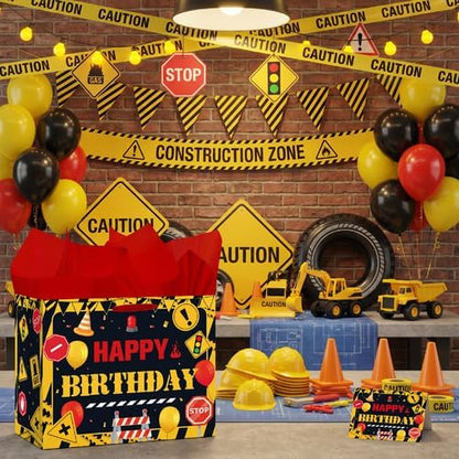 Funny Warning Sign Birthday Gift Bag for Men with Tissue Paper & Card | Yellow Black Construction Birthday Gift Bag for Men, Industrial Warning Sign Party Bag for Men Dad Birthday Party Supplies
