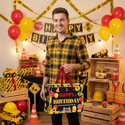 Funny Warning Sign Birthday Gift Bag for Men with Tissue Paper & Card | Yellow Black Construction Birthday Gift Bag for Men, Industrial Warning Sign Party Bag for Men Dad Birthday Party Supplies