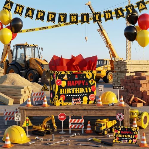 Funny Warning Sign Birthday Gift Bag for Men with Tissue Paper & Card | Yellow Black Construction Birthday Gift Bag for Men, Industrial Warning Sign Party Bag for Men Dad Birthday Party Supplies
