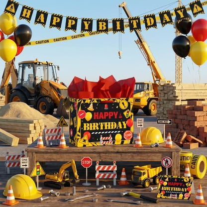 Funny Warning Sign Birthday Gift Bag for Men with Tissue Paper & Card | Yellow Black Construction Birthday Gift Bag for Men, Industrial Warning Sign Party Bag for Men Dad Birthday Party Supplies