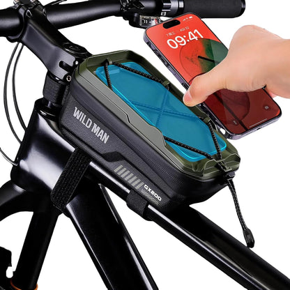 WILD MAN Bicycle Front Frame Bag Bike Bags for Cycling Waterproof Tube Bag Phone Holder Mount Cycling Pouch Compatible with Phones Under 6.8”(GX200,Yellow)