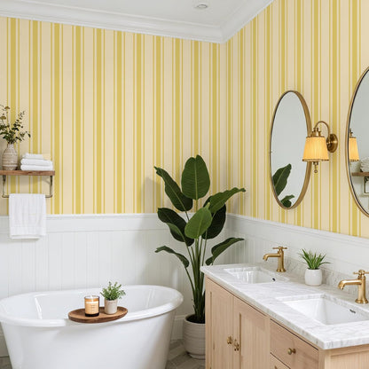 Lemon Yellow Stripe Wallpaper Peel and Stick Modern Stripes Contact Paper for Walls Shelves Room Decor 17.7''x354'' Self Adhesive Removable Striped Geometric Wall Paper for Bedroom Bathroom