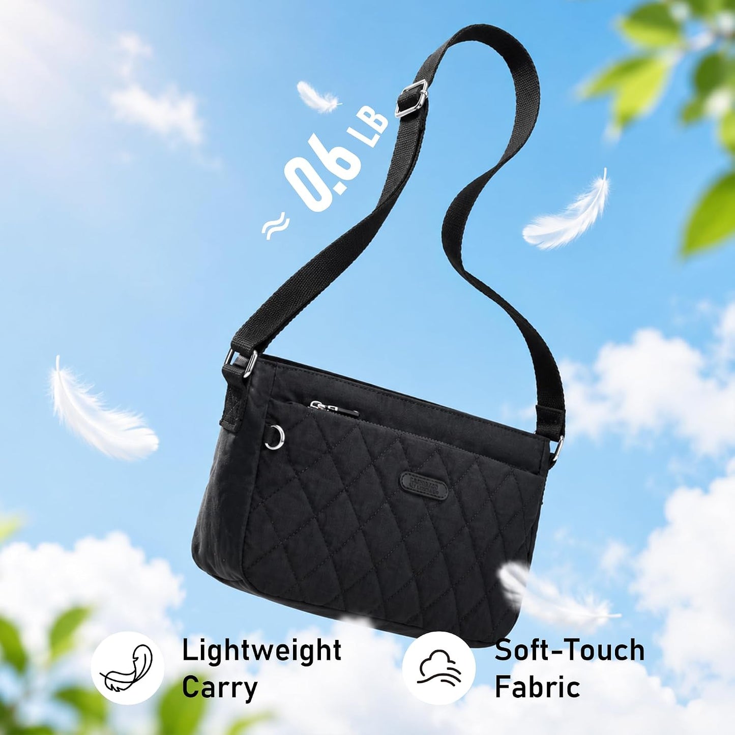 Lightweight Nylon Crossbody Bag for Women Small Quilted Shoulder Purse | with Multiple Pockets Adjustable for Everyday Use