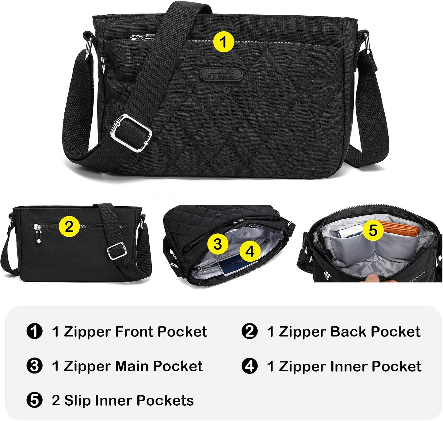 Lightweight Nylon Crossbody Bag for Women Small Quilted Shoulder Purse | with Multiple Pockets Adjustable for Everyday Use