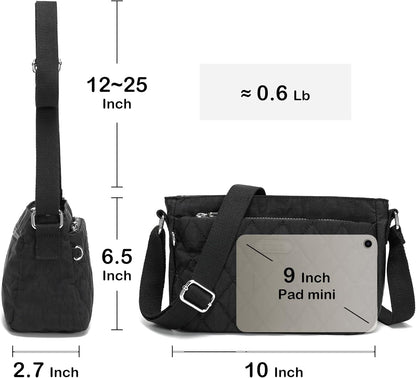 Lightweight Nylon Crossbody Bag for Women Small Quilted Shoulder Purse | with Multiple Pockets Adjustable for Everyday Use