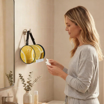 Yellow Lemon Hanging Toilet Paper Holder Waterproof Tissue Holder Cat Proof Roll Paper Case Cover Portable Foldable Roll Storage Bag with Adjustable Strap for Travel Car Camping Outdoor