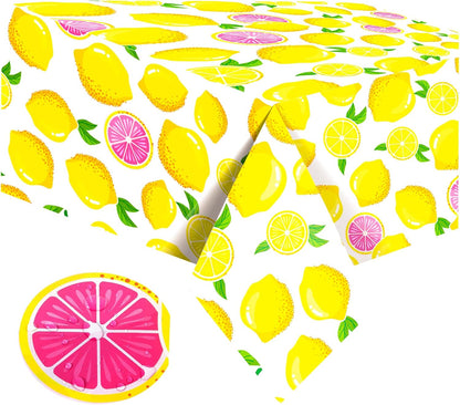Lemon Tablecloth 108"x54" Lemon Party Decoration Disposable Summer Fresh Fruits Lemon Waterproof Table Cover for Summer Lemon Party Supplies Beach Picnic Kids Birthday Party Decorations(2Pcs)