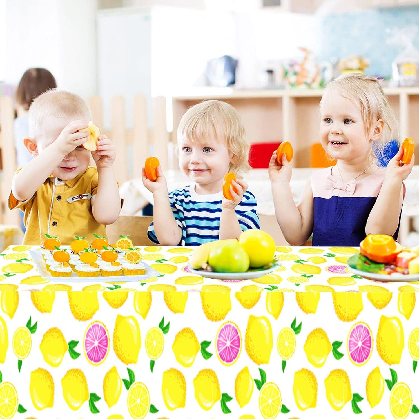 Lemon Tablecloth 108"x54" Lemon Party Decoration Disposable Summer Fresh Fruits Lemon Waterproof Table Cover for Summer Lemon Party Supplies Beach Picnic Kids Birthday Party Decorations(2Pcs)