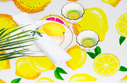 Lemon Tablecloth 108"x54" Lemon Party Decoration Disposable Summer Fresh Fruits Lemon Waterproof Table Cover for Summer Lemon Party Supplies Beach Picnic Kids Birthday Party Decorations(2Pcs)