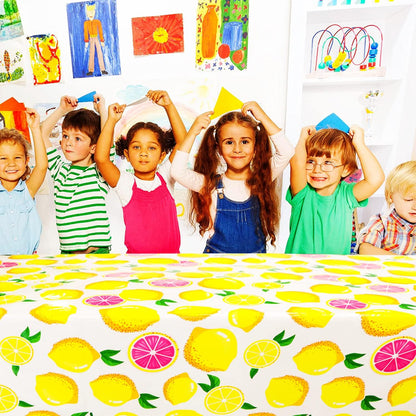 Lemon Tablecloth 108"x54" Lemon Party Decoration Disposable Summer Fresh Fruits Lemon Waterproof Table Cover for Summer Lemon Party Supplies Beach Picnic Kids Birthday Party Decorations(2Pcs)