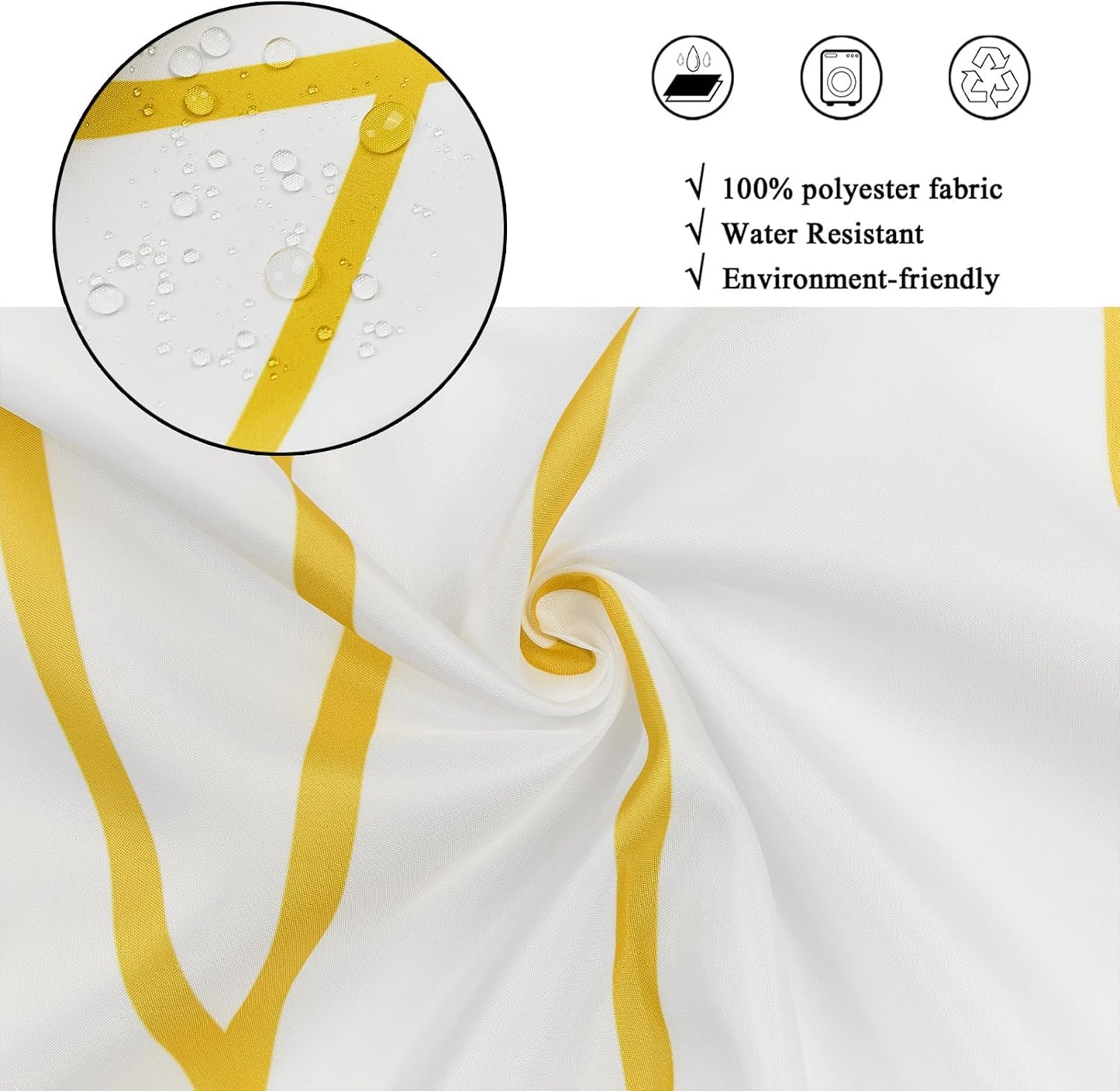 Yellow and White Striped Shower Curtain, Modern Abstract Geometric Yellow White Striped Simple Minimalist Art Bathroom Curtain Waterproof Fabric Machine Washable with Hooks, 72" Wx72 L