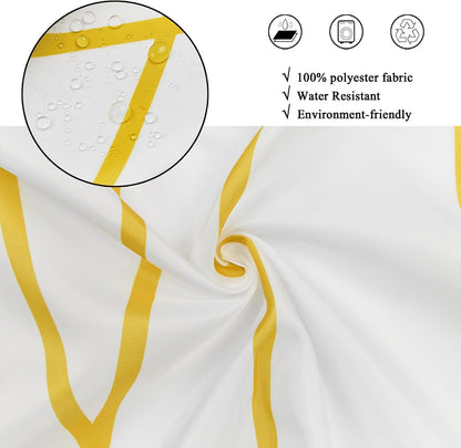 Yellow and White Striped Shower Curtain, Modern Abstract Geometric Yellow White Striped Simple Minimalist Art Bathroom Curtain Waterproof Fabric Machine Washable with Hooks, 72" Wx72 L