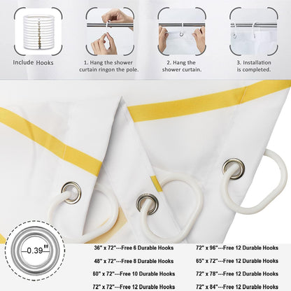 Yellow and White Striped Shower Curtain, Modern Abstract Geometric Yellow White Striped Simple Minimalist Art Bathroom Curtain Waterproof Fabric Machine Washable with Hooks, 72" Wx72 L
