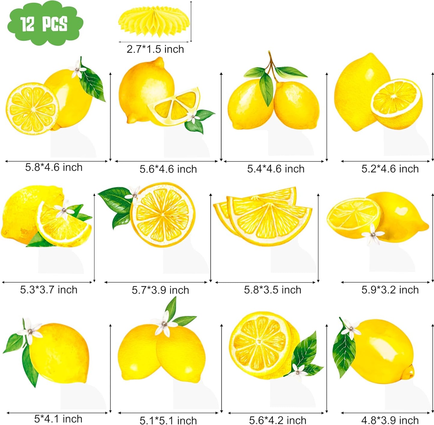 12pcs Lemon Honeycomb Table Centerpieces Lemonade Theme Party Decorations for Summer Fruit Birthday Bridal Shower Baby Shower Wedding Party Supplies
