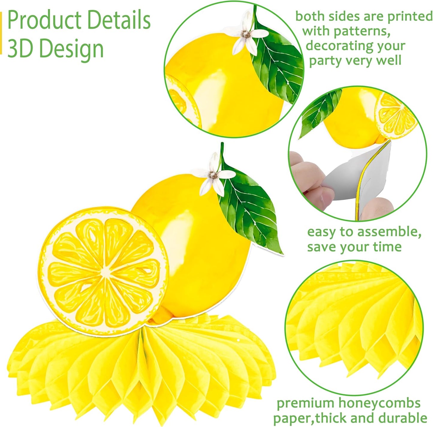 12pcs Lemon Honeycomb Table Centerpieces Lemonade Theme Party Decorations for Summer Fruit Birthday Bridal Shower Baby Shower Wedding Party Supplies