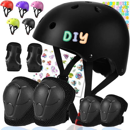 Kids Bike Helmet and Pads Set - Helmet with Knee Pads Elbow Pads Wrist Guards, CPSC Certified Adjustable Protective Gear for Girls Boys, for Bicycle Skate Scooter Skateboarding
