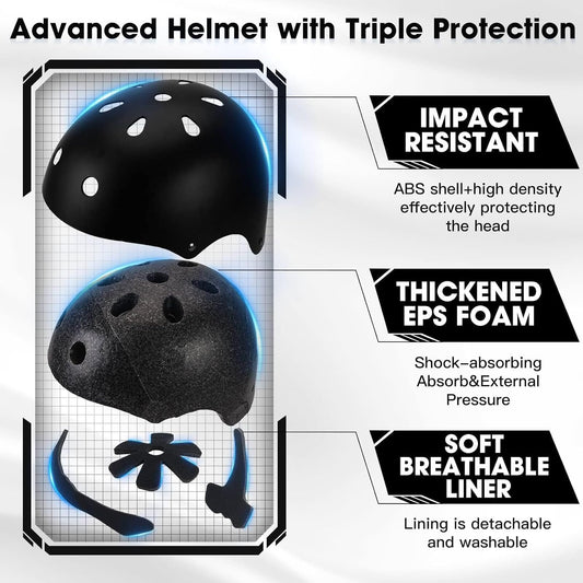 Kids Bike Helmet and Pads Set - Helmet with Knee Pads Elbow Pads Wrist Guards, CPSC Certified Adjustable Protective Gear for Girls Boys, for Bicycle Skate Scooter Skateboarding