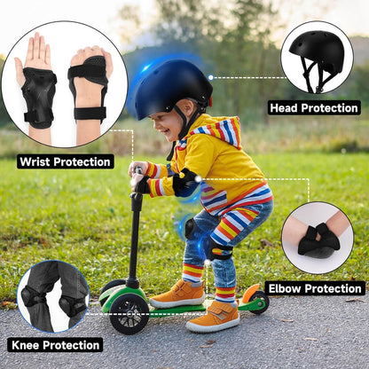Kids Bike Helmet and Pads Set - Helmet with Knee Pads Elbow Pads Wrist Guards, CPSC Certified Adjustable Protective Gear for Girls Boys, for Bicycle Skate Scooter Skateboarding