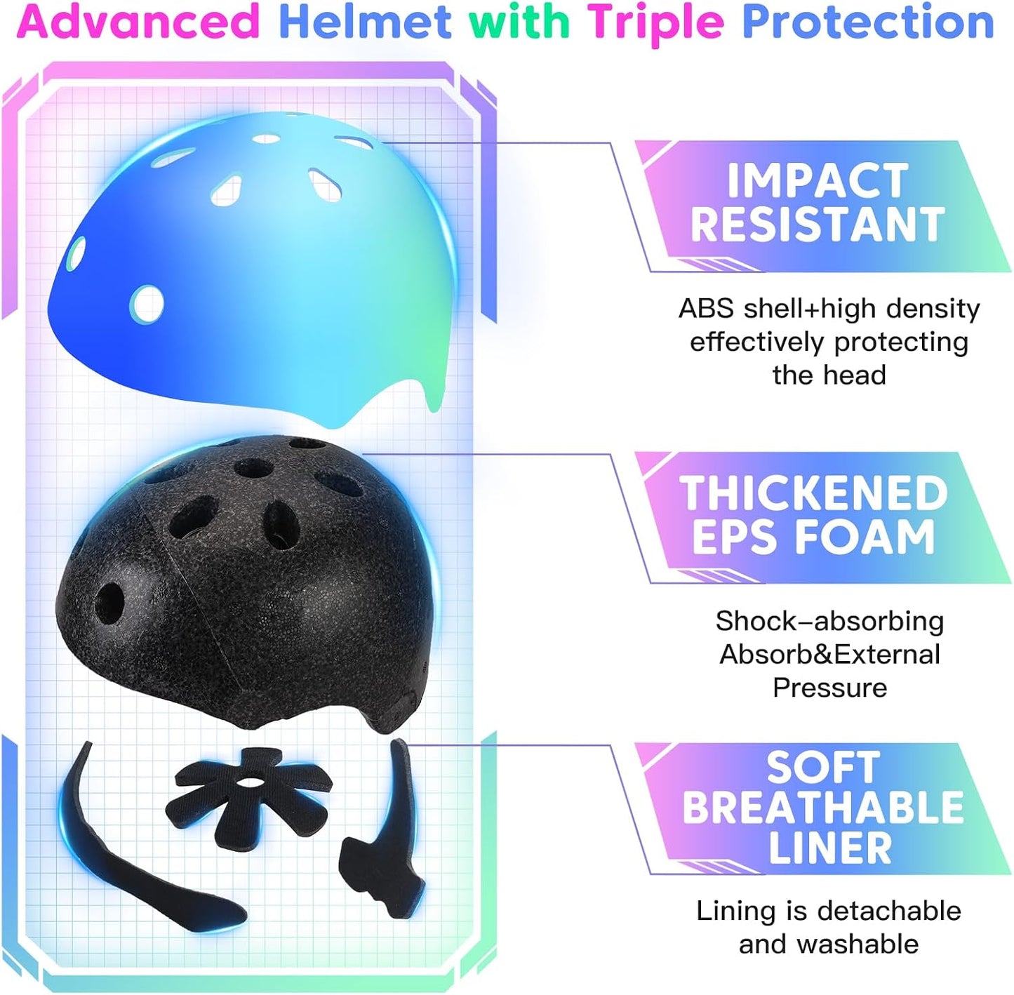 Kids Bike Helmet and Pads Set - Helmet with Knee Pads Elbow Pads Wrist Guards, CPSC Certified Adjustable Protective Gear for Girls Boys, for Bicycle Skate Scooter Skateboarding