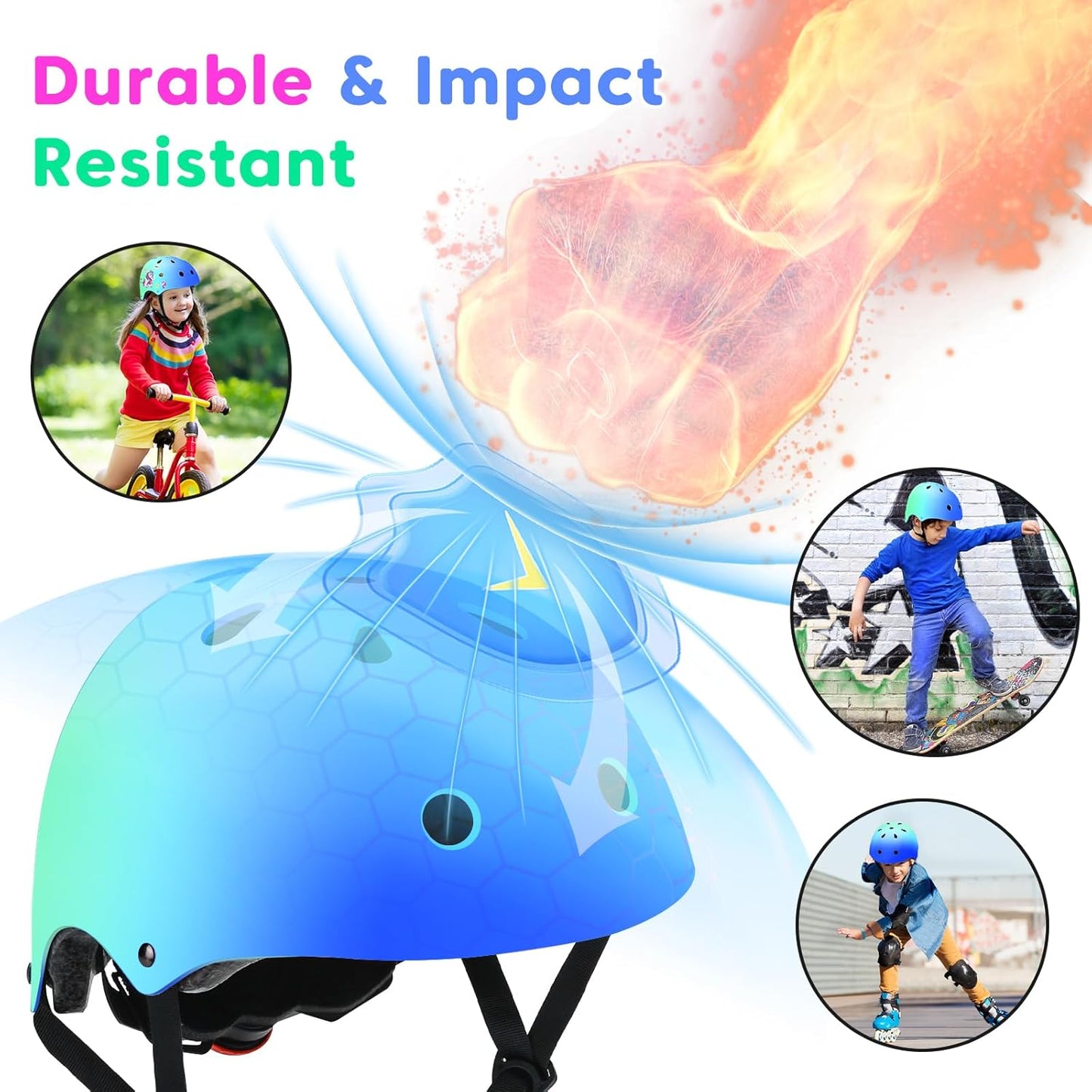 Kids Bike Helmet and Pads Set - Helmet with Knee Pads Elbow Pads Wrist Guards, CPSC Certified Adjustable Protective Gear for Girls Boys, for Bicycle Skate Scooter Skateboarding