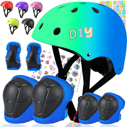 Kids Bike Helmet and Pads Set - Helmet with Knee Pads Elbow Pads Wrist Guards, CPSC Certified Adjustable Protective Gear for Girls Boys, for Bicycle Skate Scooter Skateboarding