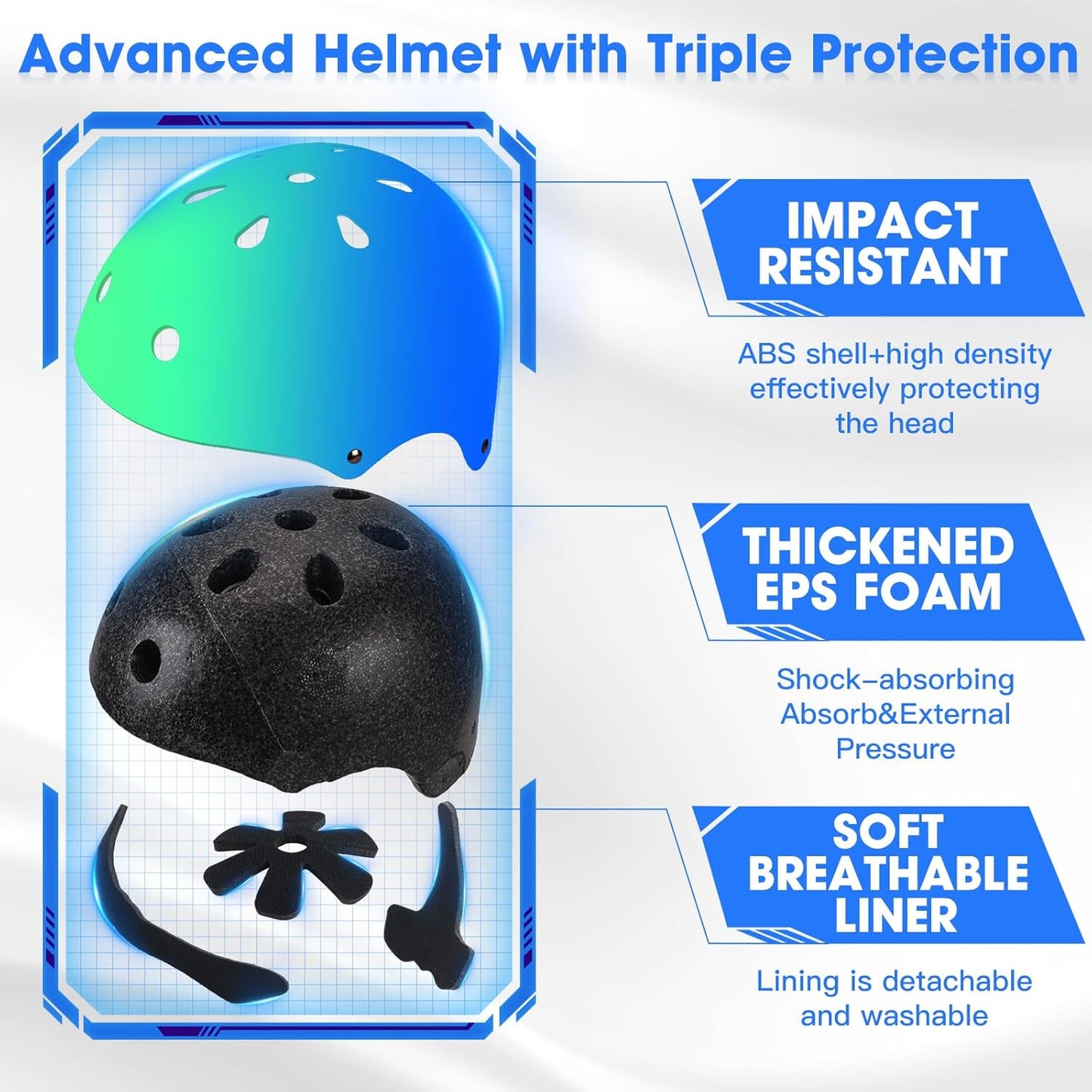 Kids Bike Helmet and Pads Set - Helmet with Knee Pads Elbow Pads Wrist Guards, CPSC Certified Adjustable Protective Gear for Girls Boys, for Bicycle Skate Scooter Skateboarding