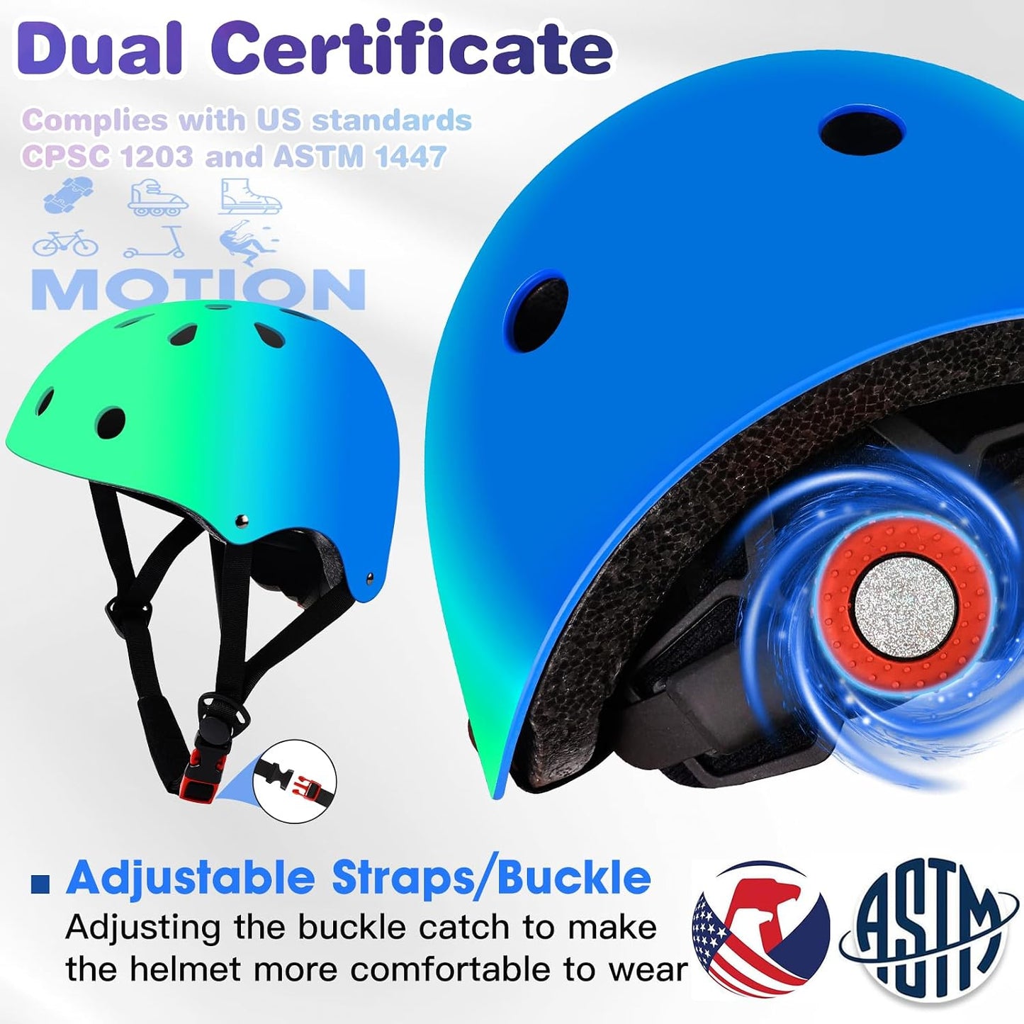 Kids Bike Helmet and Pads Set - Helmet with Knee Pads Elbow Pads Wrist Guards, CPSC Certified Adjustable Protective Gear for Girls Boys, for Bicycle Skate Scooter Skateboarding